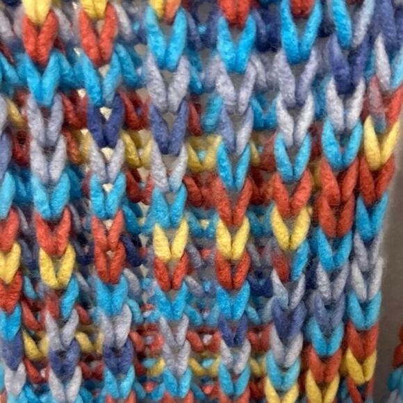 RIKKA NWT Blue Yellow Red Multi Color Crochet Fringe Winter Scarf - Picture 5 of 7